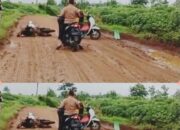 Masyarakat Abung Timur, keluhkan Jalan Propinsi yang berlumpur dan licin.