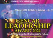 Yulius Maulana,ST Terima Penghargaan Gencar Leadership Award 2024″ Mengusung Tema Sumatra Selatan Masa Depan Indonesia