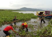 Anggota TNI Bersama Warga Angkat Hamparan Gulma Eceng Gondok Di Waduk Cirata 