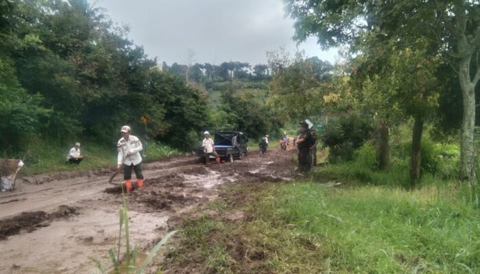 Dampak Hujan Deras Di Beberapa Titik Ruas Jalan Kabupaten Daerah Desa Batulawang Kecamatan Cipanas Tertimbun Material Longsor.